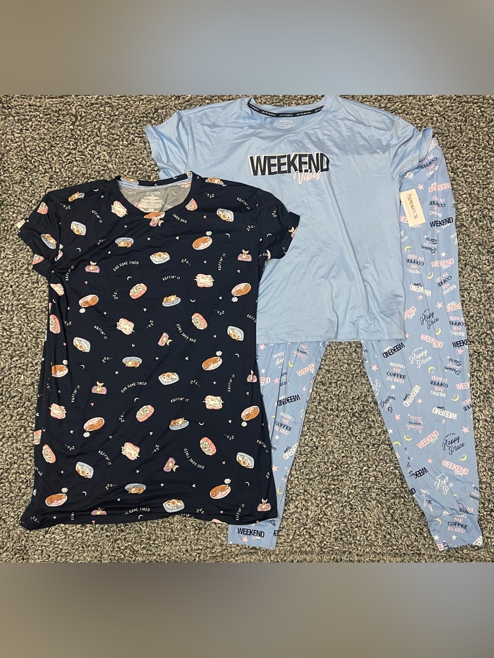 Joyspun Women’s 3-Piece Pajama Set Blue & Black